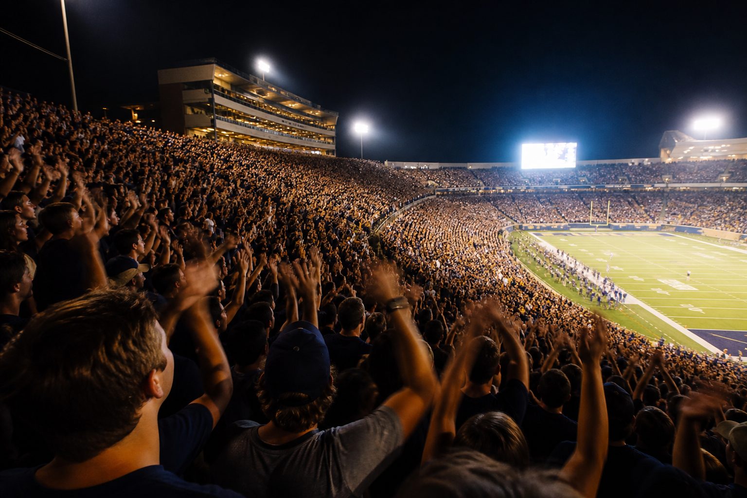 Stadium crowd under night lights